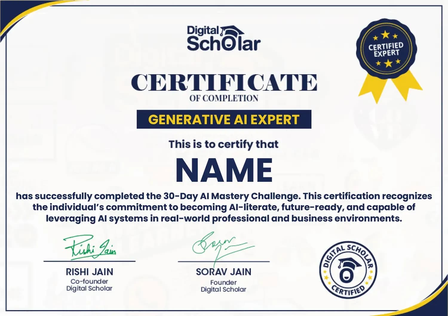 Digital Scholar certificate of completion.